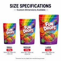 Fruit-flavour snoep kauwgom mylar stand-up pouch voedselveilige hersluitbare zakken met ritssluiting, aanpasbaar transparant venster verpakking