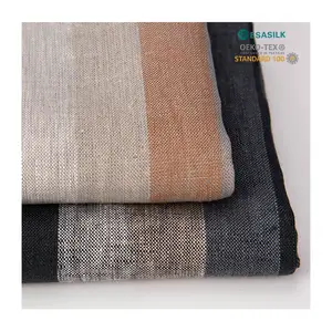 Woven spring and summer yarn dyed stripe pure linen fabric for Shirt casual clothing