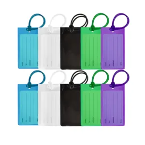 Ucuz fiyat su geçirmez bavul bagaj etiketleri parlak renk plastik bagaj etiketi adı kimlik kartı ile