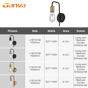 Lámpara de Pared Vintage de Hierro y Latón con Bombillas Cilíndricas Transparentes E27 <span class=keywords><strong>para</strong></span> <span class=keywords><strong>Interiores</strong></span>, Ideal <span class=keywords><strong>para</strong></span> el Hogar, Hoteles, Mesitas de Noche y Pasillos - Product Image 3