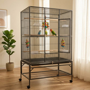 Gabbia per Pappagalli Grande in Ferro Battuto in Acciaio al Carbonio con Design Anti-Fuga, Sistema a Carrucola, Facile da Pulire, per Pappagalli Medio, Tiger Skin, Peony - Product Image 1
