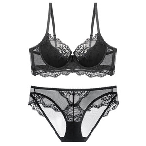 Sous-vêtements en dentelle européens et américains pour femmes, soutien-gorge en coton fin pour petites poitrines, ensemble sexy et respirant - Product Image 1