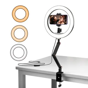 Tripod Meja Berdiri Lengan Ponsel Artikulasi Fleksibel Lampu LED Kamera Atas Lampu Cincin Dudukan untuk Video Live Stream Memasak Kuku