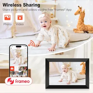Cadre photo numérique Wifi, cadre photo numérique intelligent Frameo de 10.1 pouces avec 32 Go, partagez des vidéos de photos via une application téléphonique gratuite