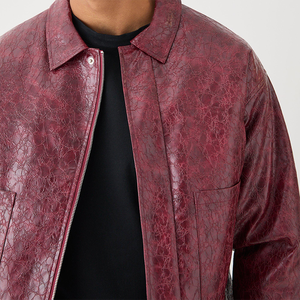 جاكيت رجالي شتوي رمادي اللون من الجلد الصناعي ذو ملمس خشن، جاكيت قصير مخصص - Product Image 5