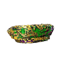 Vente en gros, 3 MOQ, Béret à paillettes réversibles Mardi Gras, Violet Vert Or, Casquettes de fête pour carnaval et festival, Unisexe, en peluche, décontracté, plage