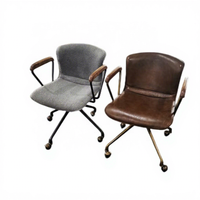 Fauteuil de lecture pivotant en cuir antique marron véritable, dossier moyen, avec roulettes, pour la maison, le bureau et l'hôtel - Vente en gros