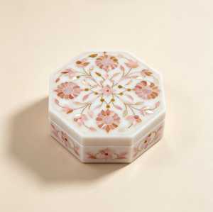 Elegant Octagonal Marble Jewelry <b>Box</b>, Handmade Pink Shell Floral Inlaid Trinket Storage <b>Box</b> for Jewelry & Home Decoration - Product Image 6