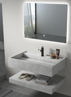 Ensemble de meuble-lavabo moderne haut de gamme en pierre frittée flottante avec double vasque et miroir, résistant à l'eau, pour salle de bain d'hôtel (garantie 5 ans)