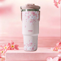 Gobelet isotherme en acier inoxydable de 900 ml, style floral, double paroi, pour conservation au froid, seau à glace portable, double usage