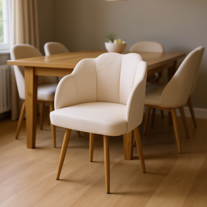 Sedia da Pranzo Imbottita Moderna Homeera in Ecopelle con Gambe in Legno, Design Mid-Century, Arredamento per la Casa - Product Image 2