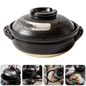 0.9L đất sét gốm nồi xử lý japandi nấu ăn soong Nhật Bản hầm súp Nắp đất nung lẩu stockpot món ăn Pan đồ nấu nướng nồi - Product Image 3
