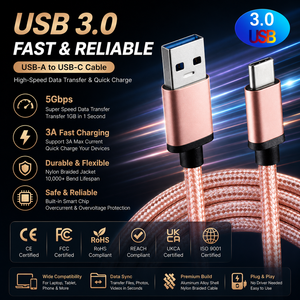 <span class=keywords><strong>Cable</strong></span> USB <span class=keywords><strong>3.0</strong></span> a <span class=keywords><strong>Tipo</strong></span> <span class=keywords><strong>C</strong></span> de Alta Velocidad LUNGKAY, <span class=keywords><strong>Cable</strong></span> Trenzado de Carga Rápida y Sincronización de Datos, Color Oro Rosa con Aleación de Aluminio, Compatible con OEM/ODM - Product Image 1