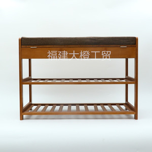 Fujian Dacheng <b>Bamboo</b> Shoe Storage <b>Stool</b> With Cushion And Shelf For Home Use - Product Image 3
