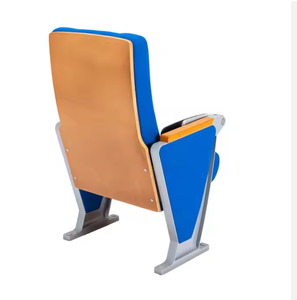 Tablette d'écriture pliable avec accoudoirs métalliques, chaise d'auditorium bleue rembourrée pour utilisation en salle de cinéma, en classe ou en conférence - Product Image 6