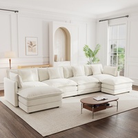 Sofá Modular en Forma de U de Lujo, Sofá Reversible en Forma de U, Chaise Longue Grande de Chenilla, Otomanas Dobles Extra Grandes