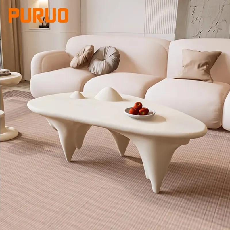أثاث PURUO أثاث غرفة معيشة إبداعي الشمال طاولة قهوة بيضاوية غير منتظمة طاولة مركز لون كريم منخفض