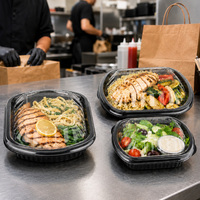 Boîte de préparation de repas en blister rigide en PP, empilable, chauffable, hermétique, pour la restauration à emporter et l'industrie alimentaire.
