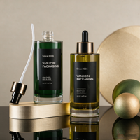 Flacon d'huile en verre de luxe 100ml 120ml 150ml, emballage en verre dépoli vert avec étiquette et bouchon doré, flacon compte-gouttes pour sérum et huile