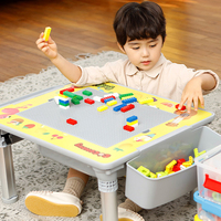 Mesa de Juego Infantil Moderna 9 en 1 con Placa de Bloques de Construcción, Cajones Plegables de Almacenamiento para el Aprendizaje de Niños Pequeños