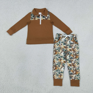 Combinaison de chasse au canard col vert pour bébés garçons, à col polo zippé, manches longues, imprimé faune, color block - Product Image 4