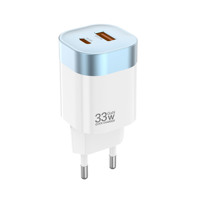 Adaptateur d'alimentation USB-C GaN ultra-compact 33W double port PD QC3.0 5V/3A, prise universelle US/EU/UK, écologique pour écouteurs et mobiles