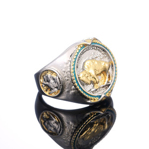 Buffalo <b>Western</b> Cowboy Pirate Two Tone Animal Ring Adjustable Fashion Statement <b>Jewelry</b> for Women Men - Product Image 2