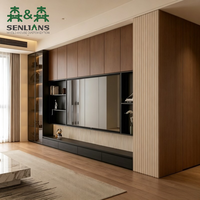 Encuentra un Mueble de TV Moderno Similar, Mueble de TV Flotante de Melamina con Patrón de Mármol, Chimenea y Luz LED para Sala de Estar