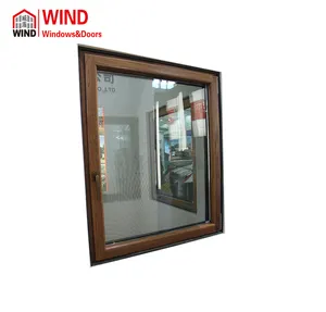 防弹三重夹层玻璃铝木框架平开倾斜和转弯窗