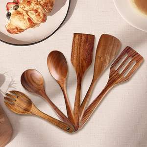 Juego de 10 utensilios de cocina de madera, espátula, cuchara, tenedor, resistentes al calor, accesorios de cocina, kit de utensilios de cocina - Product Image 3
