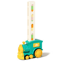 Train Domino Électrique Auto-Placeur avec Musique et Lumières, 60 Blocs, Barrière Routière, Rose et Vert, Certifié EN71 CPC, Cadeau