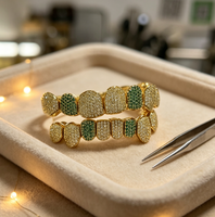 Grillz de scène Hip Hop Rap en Argent S925 entièrement pavé de Moissanite, motif cercle 8 cœurs et flèches, pour un look Hip Hop unisexe, idéal pour les fêtes cosplay
