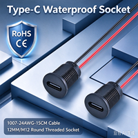 Connecteur de panneau USB-C Type-C étanche pré-câblé à 2 broches avec filetage M12 LN-022, type rond de 12 mm