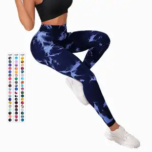 Mới đá cẩm thạch TIE DYE xà cạp liền mạch mông scrunch xà cạp chiến lợi phẩm TIE DYE quần mềm phụ nữ đẩy lên yoga quần