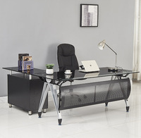 Mobilier de bureau moderne minimaliste en métal de haute qualité, bureau en verre trempé populaire