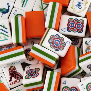 Juego de Mahjong Americano Moderno de Lujo de Tres Capas en Naranja, Verde y Blanco con Fichas de Tigre, <span class=keywords><strong>Pavo</strong></span> <span class=keywords><strong>Real</strong></span>, Máscara y Joker para Entretenimiento y Póker - Product Image 6