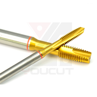 Tap Ulir Halus Berlapis TiN Standar DIN HSSE Spiral Point untuk Baja Tahan Karat Lubang Tembus (M3*0.35-M10*1.25)