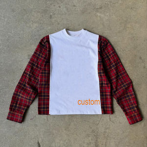 เสื้อเชิ้ตผู้ชายคอโอแบบมีแพทช์เวิร์ค ผ้าฝ้าย 100% ลายสก็อต แฟชั่นลำลองสำหรับฤดูใบไม้ร่วง แขนยาว ดีไซน์ทันสมัย - Product Image 1