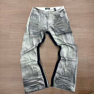<span class=keywords><strong>Jeans</strong></span> Personalizzati di Alta Qualità del Produttore, <span class=keywords><strong>Grigio</strong></span> Argento Effetto Vissuto, Pantaloni Techwear Larghi con Striscia Laterale Nera per <span class=keywords><strong>Uomo</strong></span> - Product Image 2
