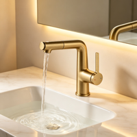 Robinet de lavabo de salle de bain extractible en or brossé, 3 modes de jet, mitigeur monocommande eau chaude et froide, robinet de lavabo moderne