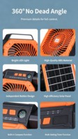 Ventilateur solaire multifonctionnel d'extérieur rechargeable avec minuterie, lumière LED et batterie de secours pour la pêche et les pique-niques