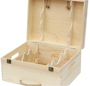 กล่องไวน์ทำจากไม้ที่ยังไม่เสร็จพร้อม<span class=keywords><strong>ฝา</strong></span><span class=keywords><strong>ปิด</strong></span>บานพับงานฝีมือไม้ที่ปรับแต่งได้เพื่อเก็บสัญลักษณ์ติดผนังหกขวด - Product Image 1