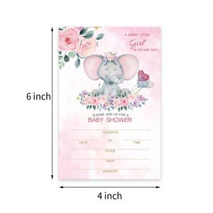 Floral Pink Blue Elephant Invitations for Boy Girl Set of 25 - Product Image 3