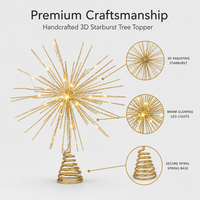 Pohon Natal LED Bertenaga Baterai dengan Hiasan Bunga 3D Glitter Emas dan Alas Spiral Logam yang Dapat Digunakan Kembali untuk Dekorasi Rumah Natal