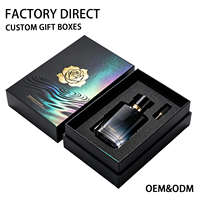 Boîte cadeau rigide pour parfum avec couvercle et base noirs personnalisés, thème floral en feuille d'or, emballage en carton avec insert en mousse EPE