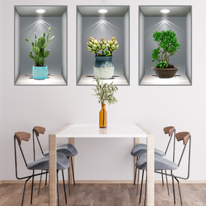 Pegatinas de Pared de PVC para Sala de Estar, Pintura Decorativa de Pared, Ilustración de 4 Plantas en Maceta, Pegatinas Decorativas Esmeriladas - Product Image 5