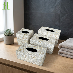 Elegant Mother of Pearl Paper Towel Holder with Sea Shell Design Resin Tissue Box & Mop for Home Decoration From Vietnam - Product Image 1
