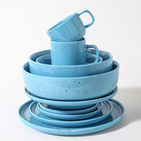 Ensemble de vaisselle en céramique élégante et luxueuse, tasses et mugs en porcelaine en vert/rose/bleu/jaune/violet, passe au micro-ondes et au lave-vaisselle