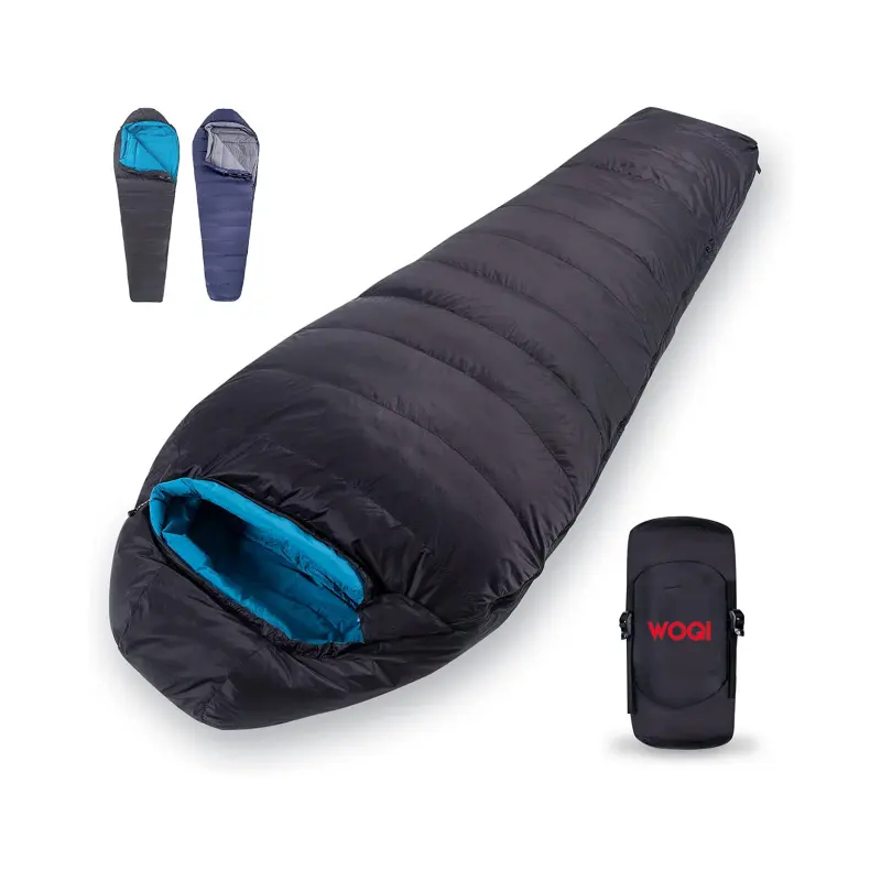 Woqi Mummy Shape Goose Down Warm Sleeping Bag with Compact Bag camping equipment with a 15-degree rating