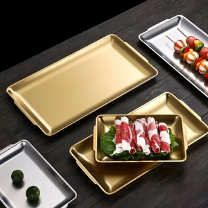 Dayanıklı Paslanmaz Çelik Tepsi - Altın ve Gümüş Kaplama, Restoran, Büfe ve Ev Mutfağı Kullanımı İçin İdeal - Product Image 5